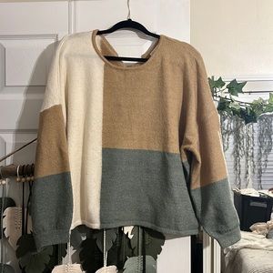 Green Tan & Cream Bubble Sweater w/ Tie